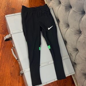Nike Kids Black Leggings with White and Green Details